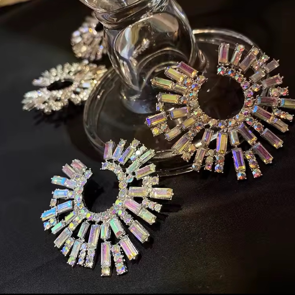 Unique Iridescent Crystal Statement Earrings - image 5
